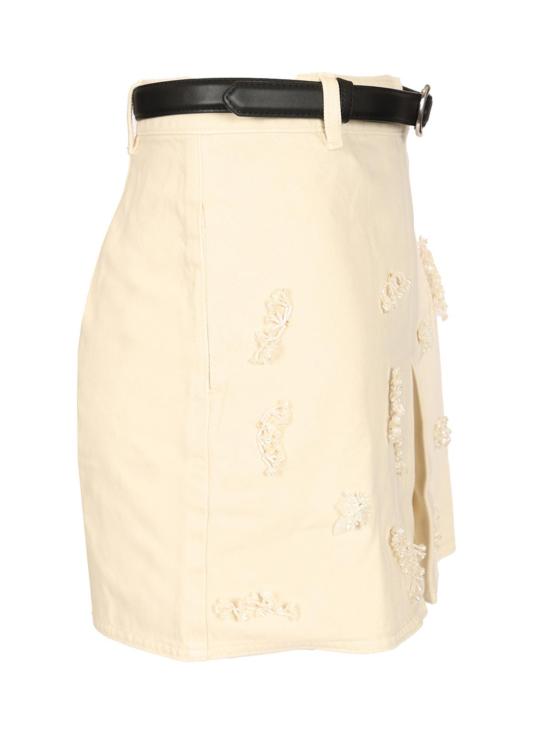  셀프 포트레이트 데님 스커트 비즈 장식 플로럴 데님 미니 스커트 화이트 - SELF PORTRAIT