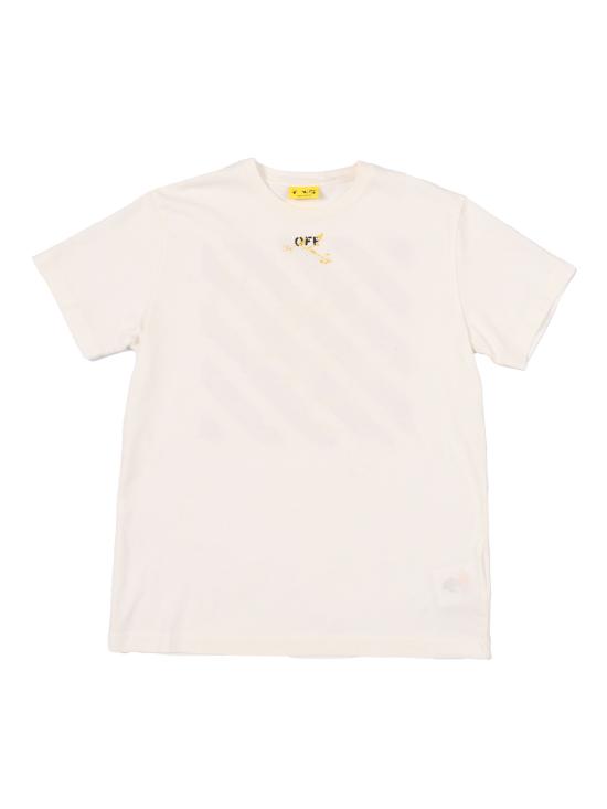  오프화이트 반팔 티셔츠 다이아그스 스플랫 티셔츠 (반팔) 면 소재, 골지 디테일 - OFF WHITE