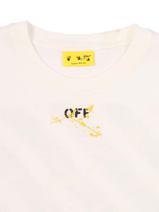  오프화이트 반팔 티셔츠 다이아그스 스플랫 티셔츠 (반팔) 면 소재, 골지 디테일 - OFF WHITE