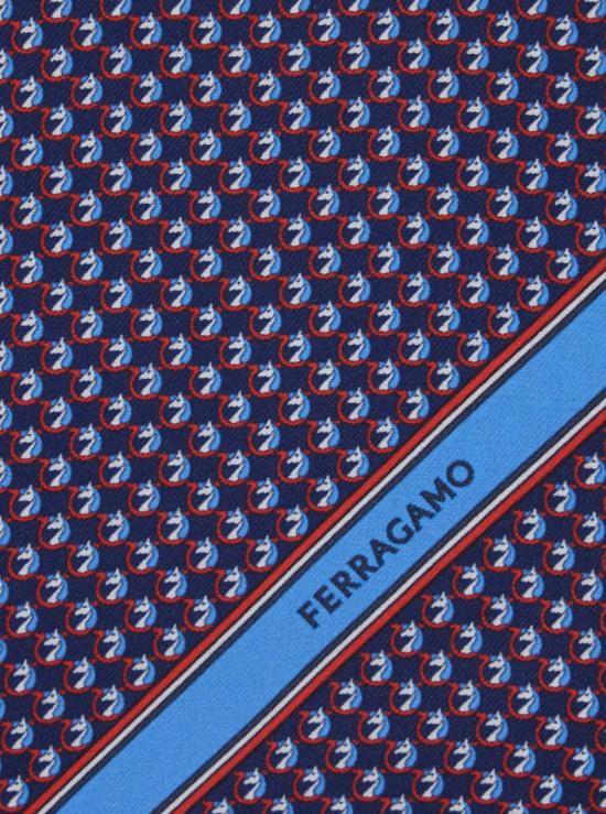  살바토레 페라가모 머플러/스카프 페라가모 포켓 스퀘어, 간치니 프린트 및 레터링 로고, 실크 소재, 블루 색상 - SALVATORE FERRAGAMO