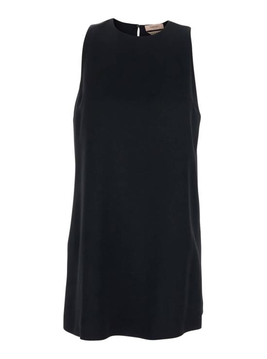  트윈셋 숏 원피스 뒷면 드롭 클로저가 있는  민소매 드레스 (블랙)