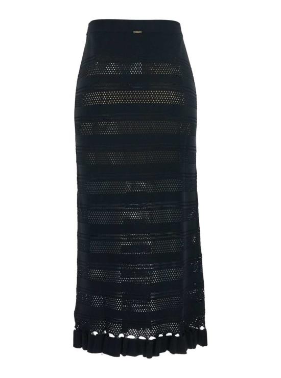  트윈셋 롱 스커트 러플과 펀칭 디자인이 돋보이는 울 혼방 블랙 - TWINSET