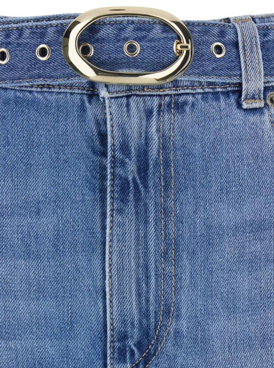  트윈셋 데님 팬츠 파이브 포켓 디자인 벨트 및 워싱 효과 라이트 블루 진 - TWINSET