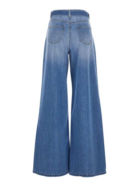  트윈셋 데님 팬츠 파이브 포켓 디자인 벨트 및 워싱 효과 라이트 블루 진 - TWINSET