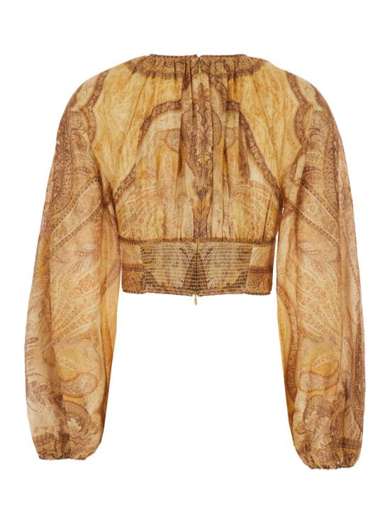  짐머만 긴팔 티셔츠 원더러스트 벌룬 소매와 전체 페이즐리 무늬가 있는 크롭탑, 멀티컬러 - ZIMMERMANN