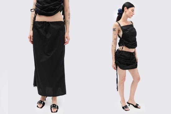  베이스레인지 미디 스커트 픽토리얼 스트랩  블랙