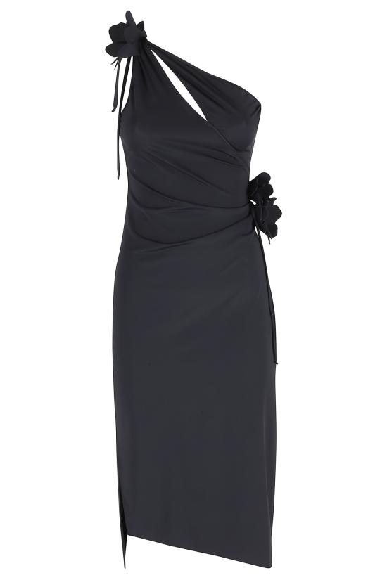  코페르니 롱 원피스 비대칭 미디 플라워 가운 블랙