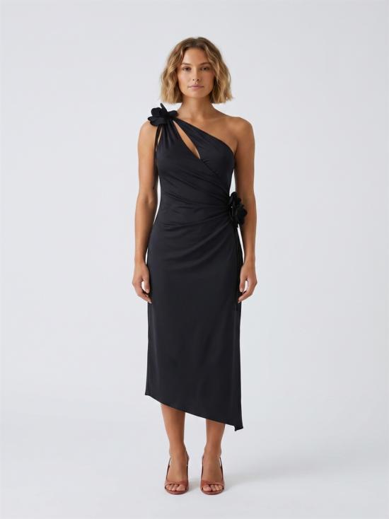  코페르니 롱 원피스 비대칭 미디 플라워 가운 블랙 - COPERNI