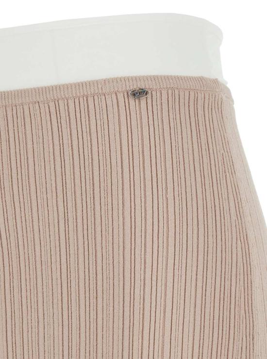  디젤 미디 스커트 M 지니아 드레스, 배색 허리 및 앞면 로고 플레이트, 베이지 색상 - DIESEL