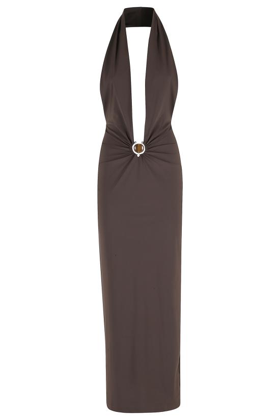  크리스토퍼에스버 롱 원피스 크리스토퍼 에스버 미네랄 스톤 러플 홀터넥 라이크라 드레스 브라운