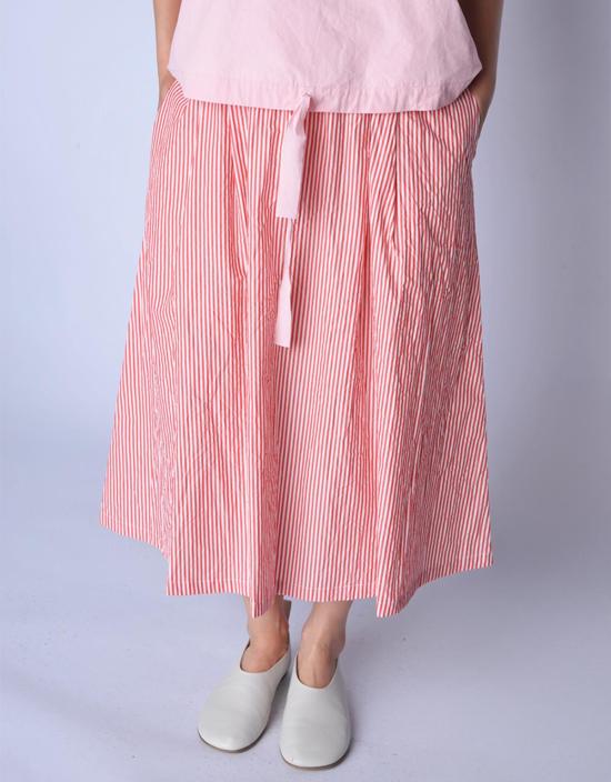  아푼토비 롱 스커트 A Punto B 석류색 스트라이프 풀온  (레드)