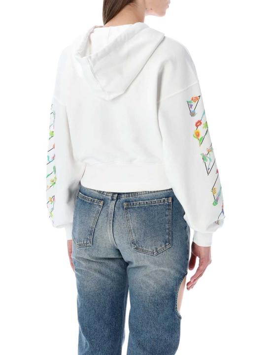  오프화이트 후드 티셔츠 플라워 크롭 후드티 스웨트셔츠 화이트 - OFF WHITE