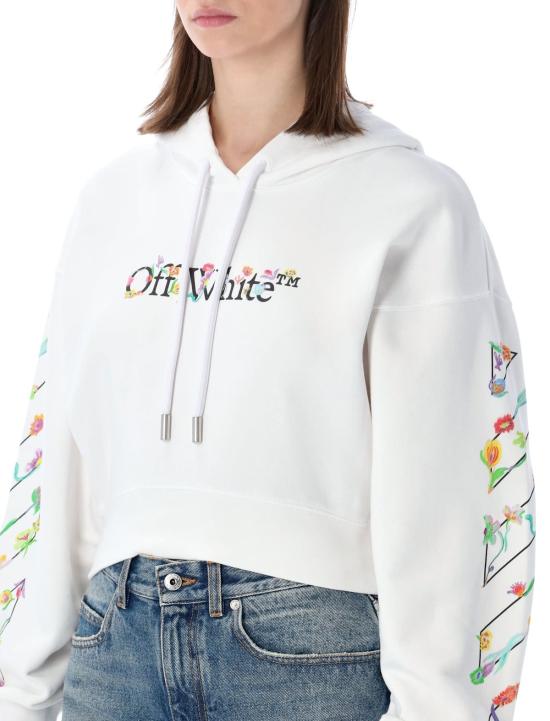  오프화이트 후드 티셔츠 플라워 크롭 후드티 스웨트셔츠 화이트 - OFF WHITE