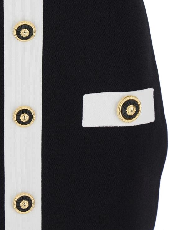  발망 숏 원피스 스퀘어넥라인 장식 버튼 비스코스 혼방 드레스 블랙 - BALMAIN