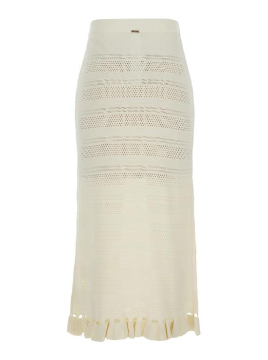  트윈셋 롱 스커트 러플과 펀칭 디자인이 돋보이는  , 울 혼방 비스코스 폴리아미드 소재, 화이트 색상 - TWINSET