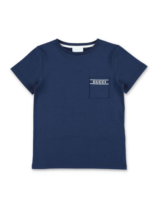  [키즈] 구찌 티셔츠 키즈 코튼 포켓 티셔츠 프러시안 블루/화이트