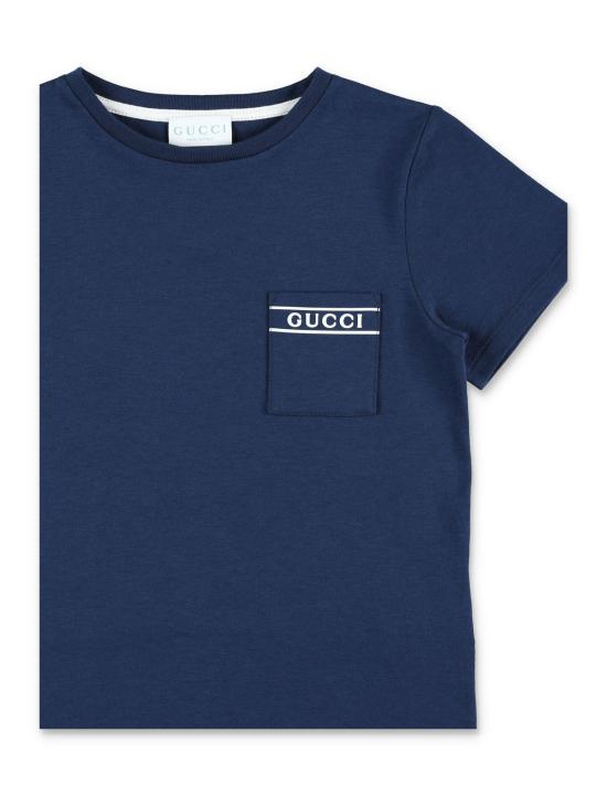  [키즈] 구찌 티셔츠 키즈 코튼 포켓 티셔츠 프러시안 블루/화이트 - GUCCI