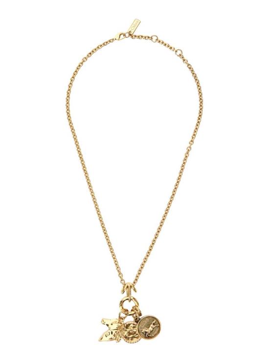  끌로에 목걸이/팬던트 후크 잠금 장치와 세 개의 황동 로고 참 장식이 있는 메탈릭 목걸이