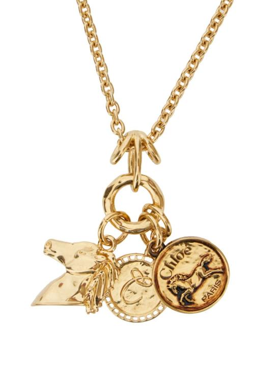  끌로에 목걸이/팬던트 후크 잠금 장치와 세 개의 황동 로고 참 장식이 있는 메탈릭 목걸이 - CHLOE