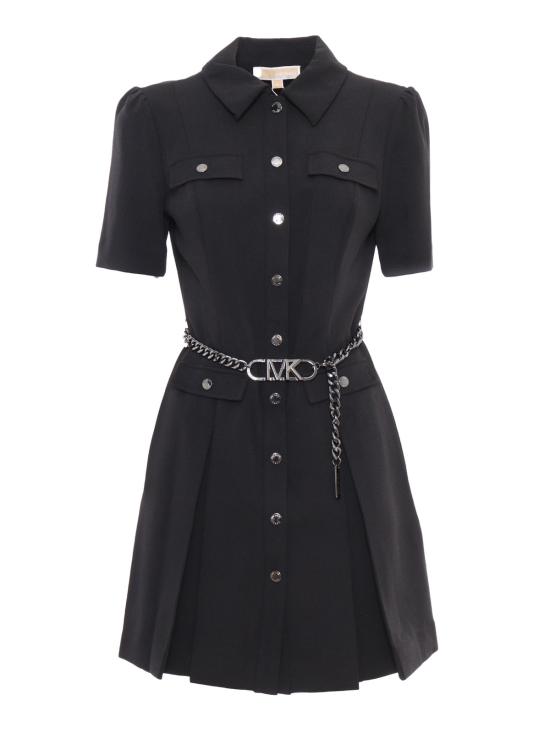  마이클 코어스 숏 원피스 크레이프 반팔 미니 드레스 블랙 - MICHAEL KORS