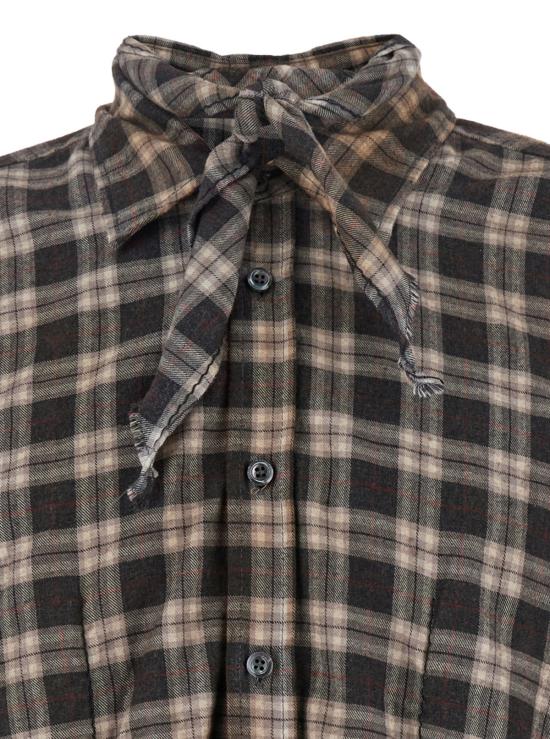  디스퀘어드2 긴팔 셔츠 Dsquared2 D2 X Magliano 타이 디테일 전체 체크 코튼  브라운 - DSQUARED2