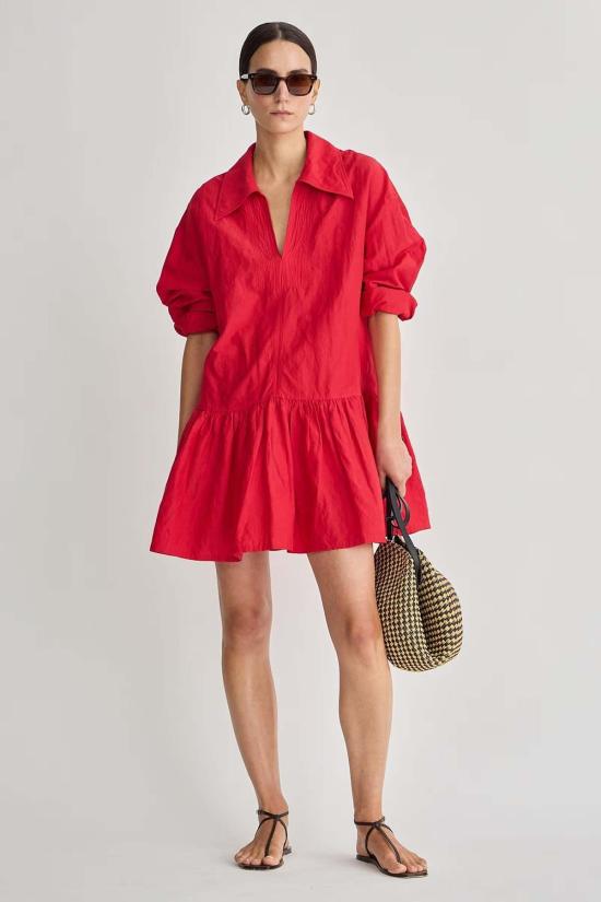  어피스 어파트 숏 원피스 Apiece Apart Romana 미니 드레스 삼바 레드 - APIECE APART