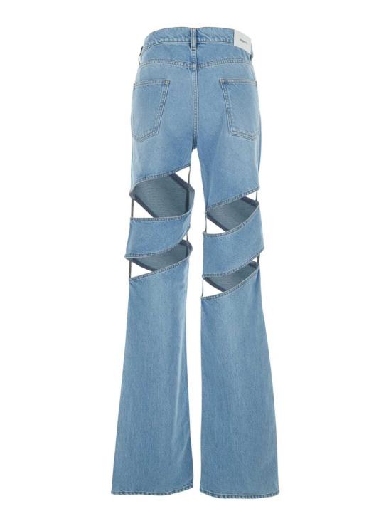  코페르니 데님 팬츠 스파이럴 컷아웃 디자인 청바지, 뒷면에 로고 패치, 연한 파란색 - COPERNI