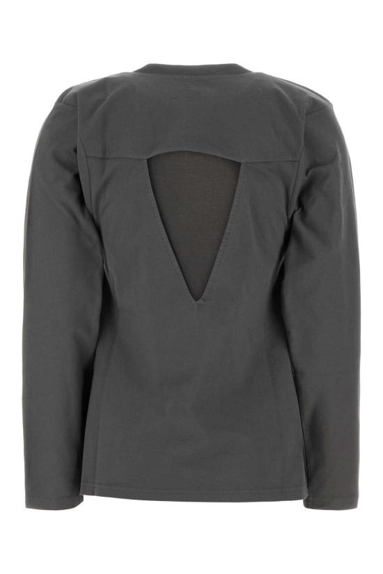  질샌더 긴팔 티셔츠 질 샌더 다크 그레이 코튼 티셔츠 (외부 페블) - JIL SANDER