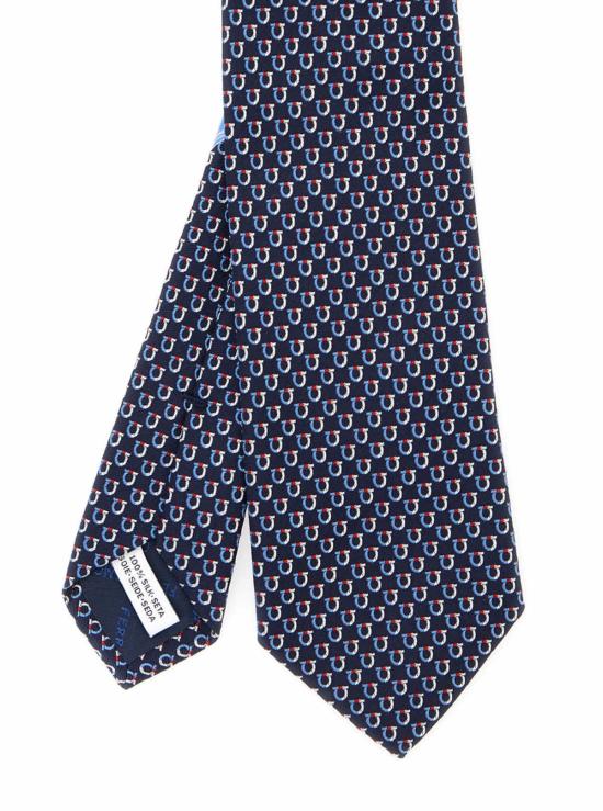  살바토레 페라가모 넥타이 페라가모 로고 전체 모티브 실크  (블루) - SALVATORE FERRAGAMO