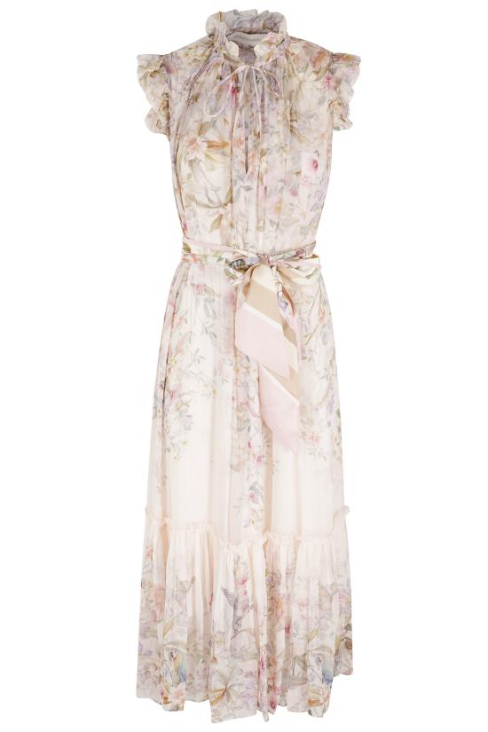  짐머만 롱 원피스 리벨리온 플러터 미디 드레스 (누드 & 뉴트럴 컬러)