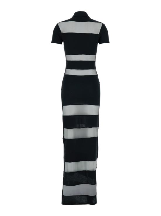  코페르니 롱 원피스 롱 드레스, 앞면에 로고 자수 및 전체 스트라이프 패턴, 코튼 혼방 소재, 블랙 색상 - COPERNI