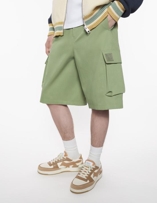  메종키츠네 치노 팬츠 메종 키츠네 벨티드 카고 버뮤다 팬츠 그린 - MAISON KITSUNE