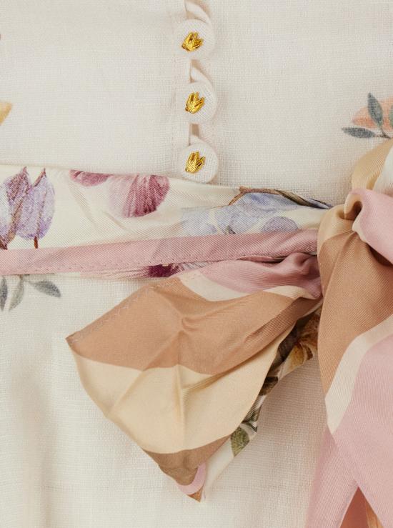  짐머만 롱 원피스 리벨리온 보우 디테일 전체 플로럴 프린트 린넨 미디 드레스 멀티컬러 - ZIMMERMANN