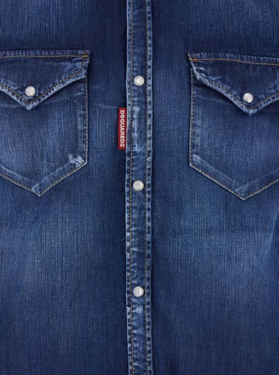  디스퀘어드2 데님 셔츠 Dsquared2 클래식 칼라 앞주머니 2개  (블루) - DSQUARED2