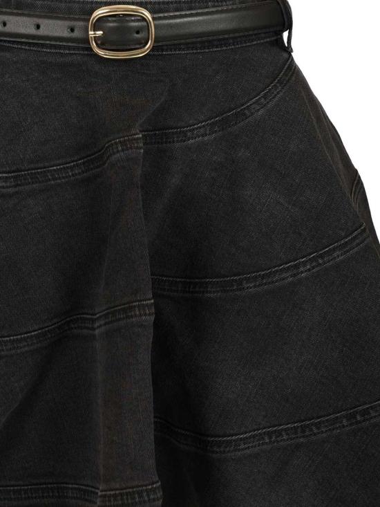  셀프 포트레이트 데님 스커트 플레어 미니 스커트 블랙 - SELF PORTRAIT