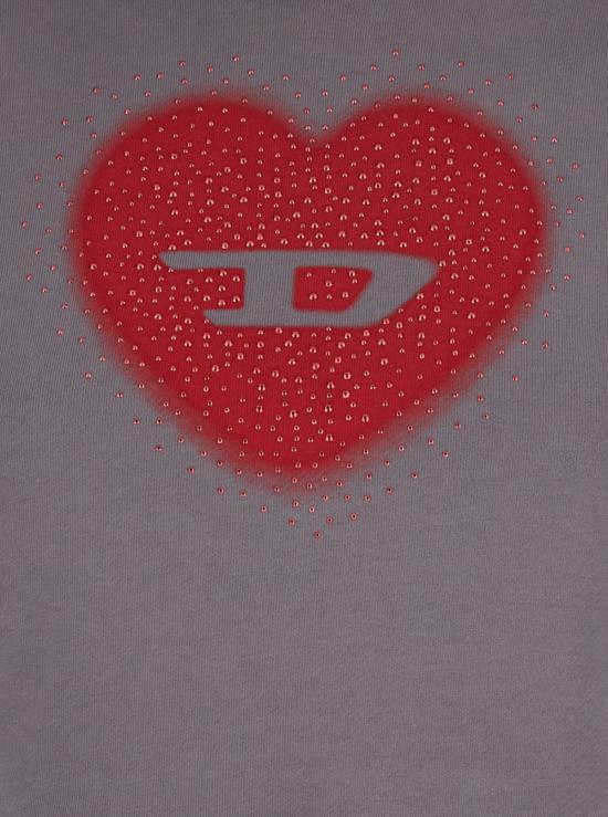  디젤 후드 티셔츠 크롭 후드티 (드로스트링 및 앞면에 큐빅 하트 장식, 회색) - DIESEL