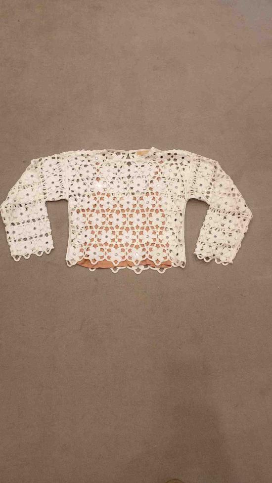  마이클 코어스 긴팔 티셔츠 페이크 크로셰 긴팔 탑 화이트