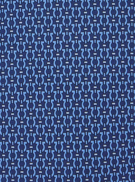  살바토레 페라가모 넥타이 페라가모 실크 , 뒷면 매듭 여밈, 전체적으로 간치니 프린트, 블루 색상 - SALVATORE FERRAGAMO