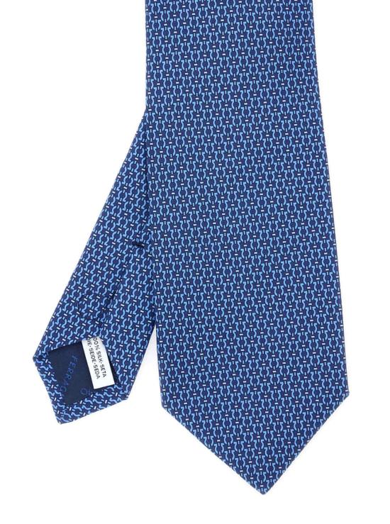  살바토레 페라가모 넥타이 페라가모 실크 , 뒷면 매듭 여밈, 전체적으로 간치니 프린트, 블루 색상 - SALVATORE FERRAGAMO