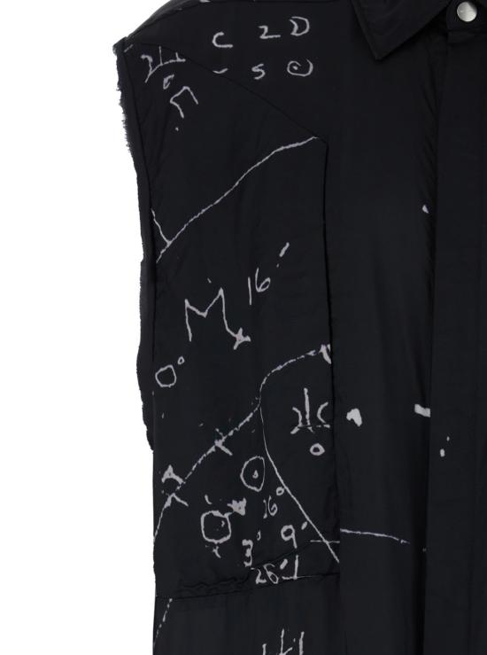  릭 오웬스 민소매 티셔츠 클래식 칼라 올오버 프린트 슬리브리스 셔츠 블랙 - RICK OWENS