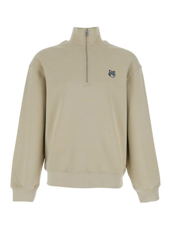  메종키츠네 집업 니트 메종 키츠네 로고 패치 하이넥 스웨트셔츠 그린