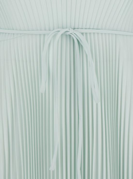  트윈셋 롱 원피스 스타일의 라운드넥 롱 드레스, 옆면 히든 지퍼 클로저 및 리본 허리 장식, 연한 파란색 - TWINSET