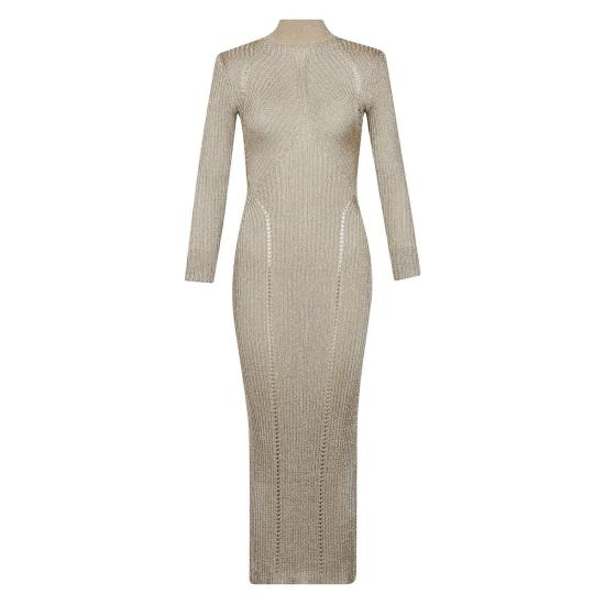  셀프 포트레이트 롱 원피스 Rs25 124 X Gd 긴팔 컷아웃 드레스 골드 - SELF PORTRAIT