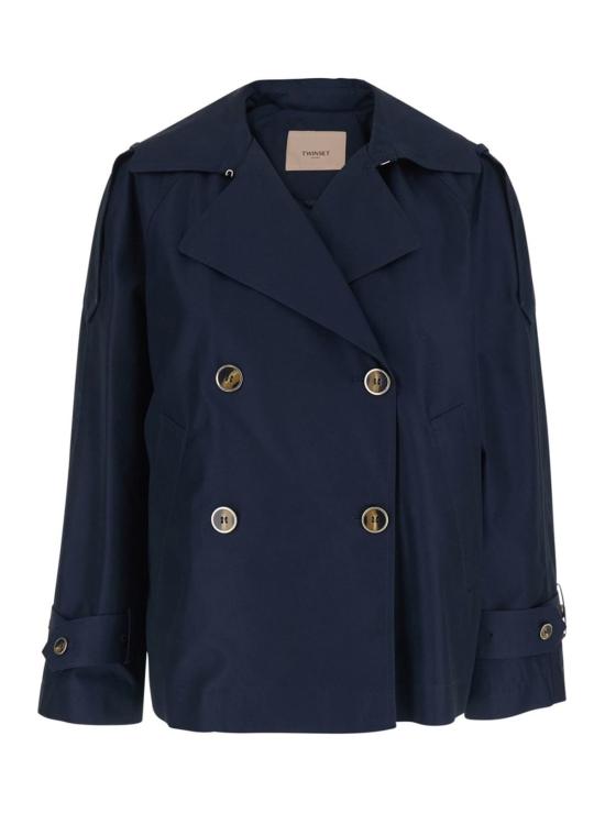  트윈셋 트렌치 코트 숏 더블 브레스트  블루