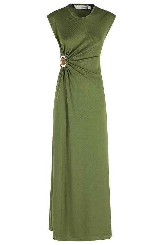  크리스토퍼에스버 롱 원피스 크리스토퍼 에스버 미네랄 스톤 러플 탱크 드레스, 황동 소재에 내추럴 그린 색상