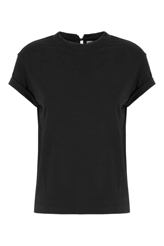 25FW 브루넬로 쿠치넬리 콘트라스트 트림 코튼 티셔츠 M0T18BD200C101 Black