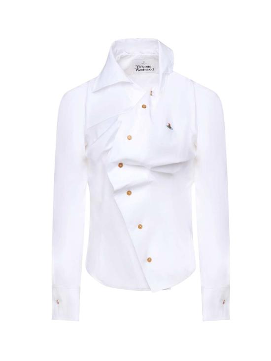  비비안웨스트우드 탑 비비안 웨스트우드 오가닉 코튼 오프 센터 칼라 셔츠 화이트