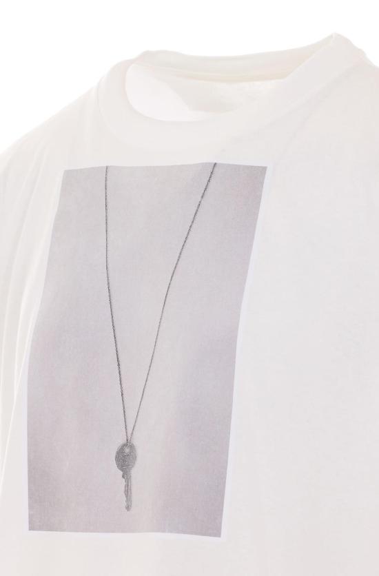  MM6 메종마르지엘라 탑 Mm6 메종 마르지엘라 크루넥 앞면 프린트 오버사이즈 티셔츠 화이트 - MM6 MAISON MARGIELA