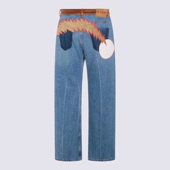  마르니 데님 팬츠 와이드 레그 진 딥 블루 - MARNI