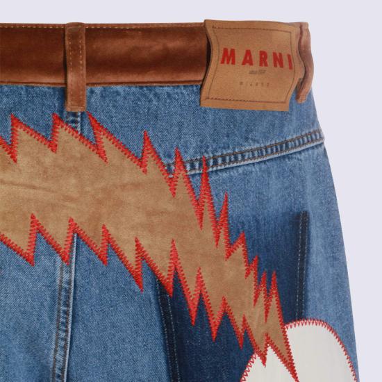  마르니 데님 팬츠 와이드 레그 진 딥 블루 - MARNI